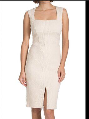 Bailey/44 Beige Textured Square-Neck Midi Dress